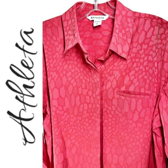 ATHLETA Urbanite Relaxed Silky Textured Button Up Matador Red Snakeskin, Small - Picture 4 of 13